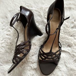 Joan & David Circa brown ankle strap wedges size 10